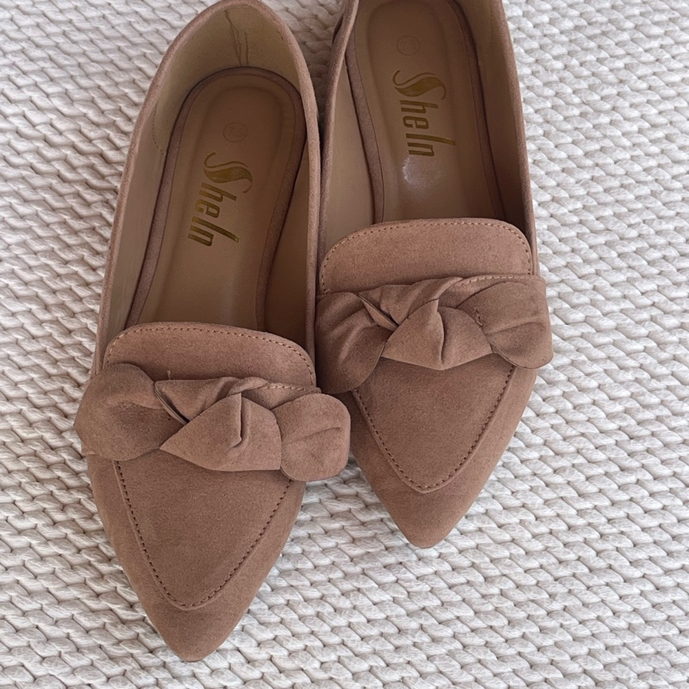 SheIn Pointed Toe Bow Loafers - Mauve/Tan Suede Style - Size 7.5 - Picture 2 of 7